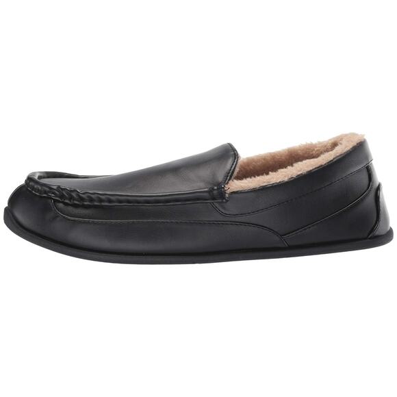 Deer Stags Men Size US 10M Spun Plush Slip On Loafer Slipper Black Vegan Leather